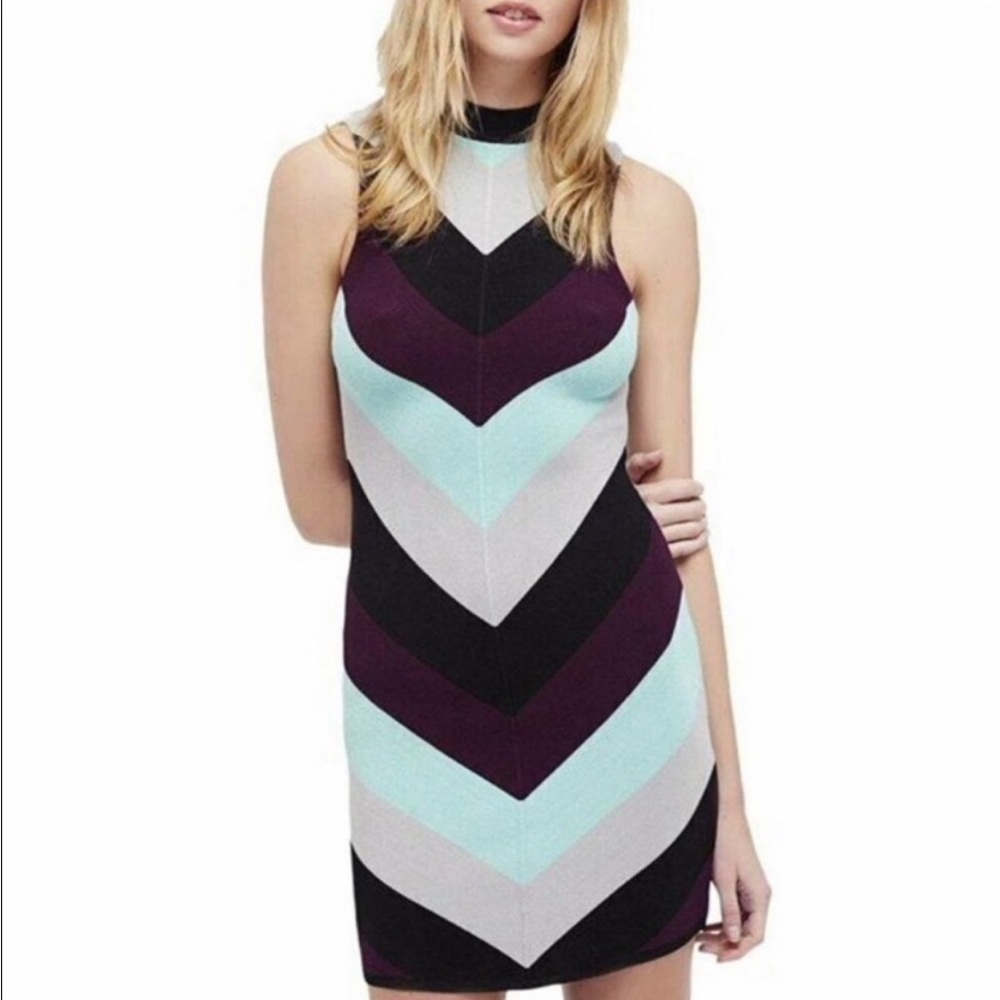 Free People Got You Chevron Striped Bodycon Knit Sleeveless Dress Size XS
